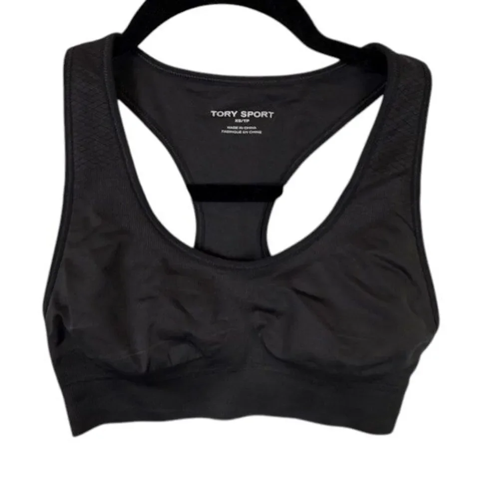 Tory Burch Sport Seamless‎ Racer Back Sports Bra Black Back Logo Size XS
